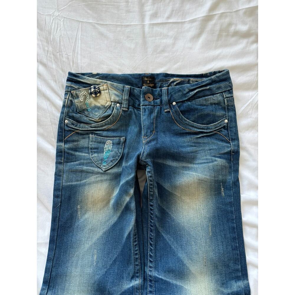 Vintage Japanese Brand Fade Wash Lowrise Flared Bootcut Denim Blue Jeans size 28